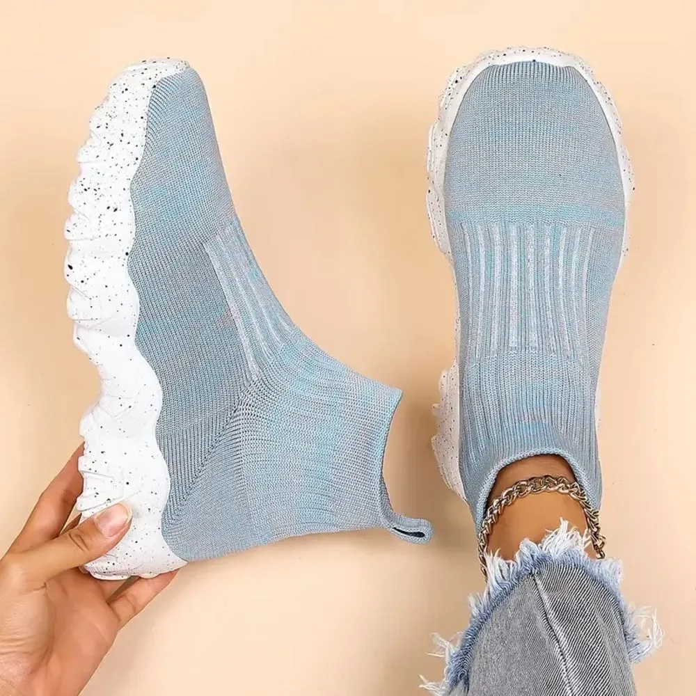 Blue knit breathable high top sneakers - Picture 4 of 6